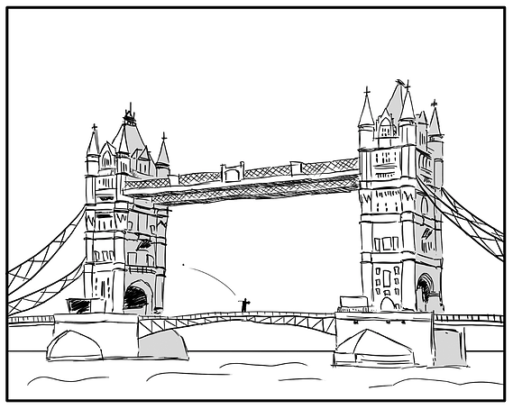 Urban Elegance: A Panoramic View of a Golfer Striking a Pose on Tower Bridge, Dressed in Ben Sherman's Latest Collection