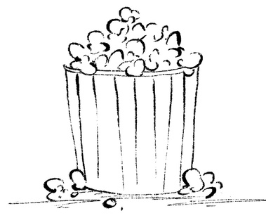 Black and White Sketch of a Bag of Popcorn – Ideal for Movie Night Themes and Snack-Related Promotional Materials.