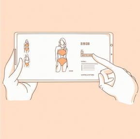 Vector Illustration of a Person Online Shopping for Swimsuits on Their Phone – Created for a Swimsuits Ad Campaign.