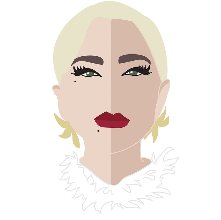 Dual-Tone Portrait Illustration of Lady Gaga – Striking Composition Executed with Precision Using Minimal Lines and Color for a Bold Visual Impact.