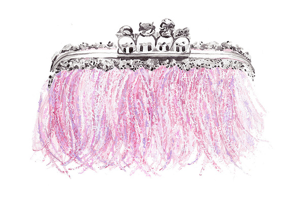 Watercolor Illustration of a Handbag in Pink and Grey, Created with a Layering Approach – Ideal for Advertising and Product Illustration.