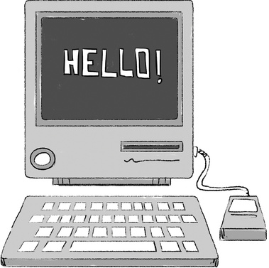 Illustration of an old Mac computer, highlighting its simplicity. This SEO-optimized image captures the classic design and minimalistic charm of vintage technology, perfect for emphasizing ease of use and nostalgia.