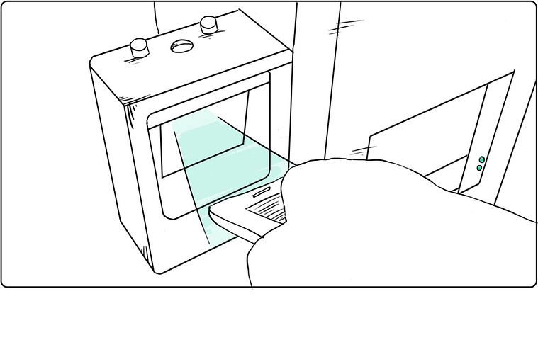 A second panel storyboard illustrating a step-by-step process for a new AI technology. Clean lines and a company branding spot color effectively communicate the process, making it visually engaging and informative.