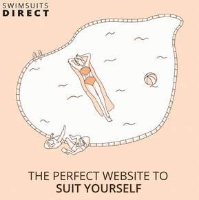 The final panel of an advertising comic strip in vector format depicts a woman floating in a pool with her friends poolside, happily wearing the new swimsuit. This vibrant illustration is a powerful conclusion to the storyboarding sequence, effectively pr