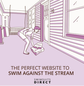 A vector illustration of a woman returning home and excitedly opening a package delivered to her porch. Perfect for marketing and advertising fashion products, highlighting the convenience of online shopping and the thrill of receiving a new purchase.