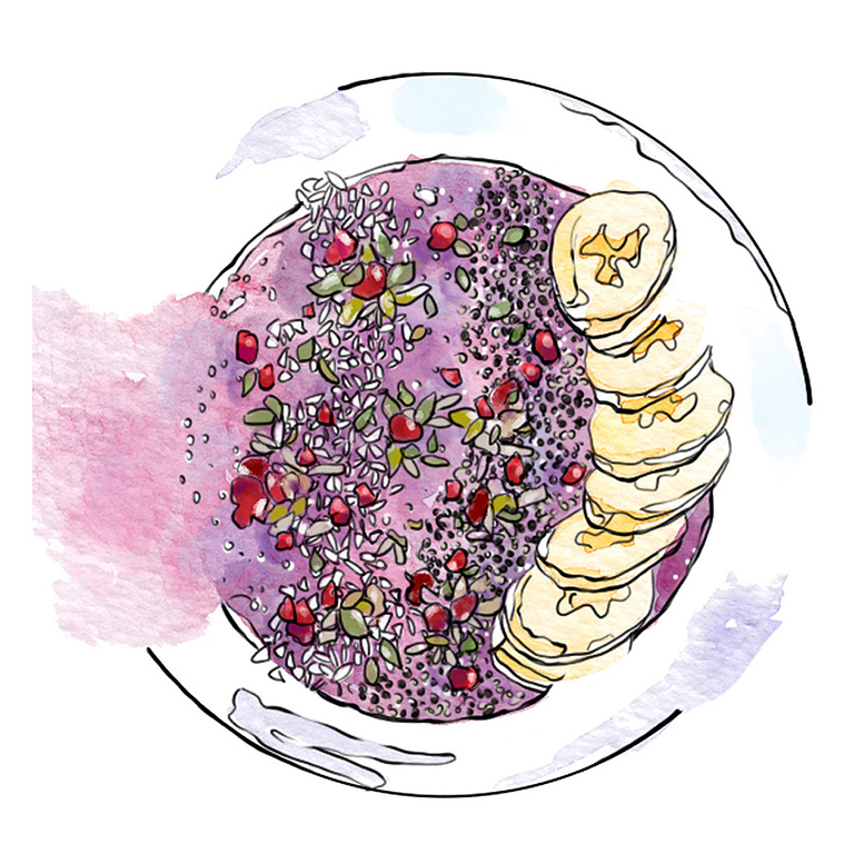 Watercolor illustration featuring NaturSource Salad Toppers, showcasing a new line of product visuals highlighting health and nutrition.