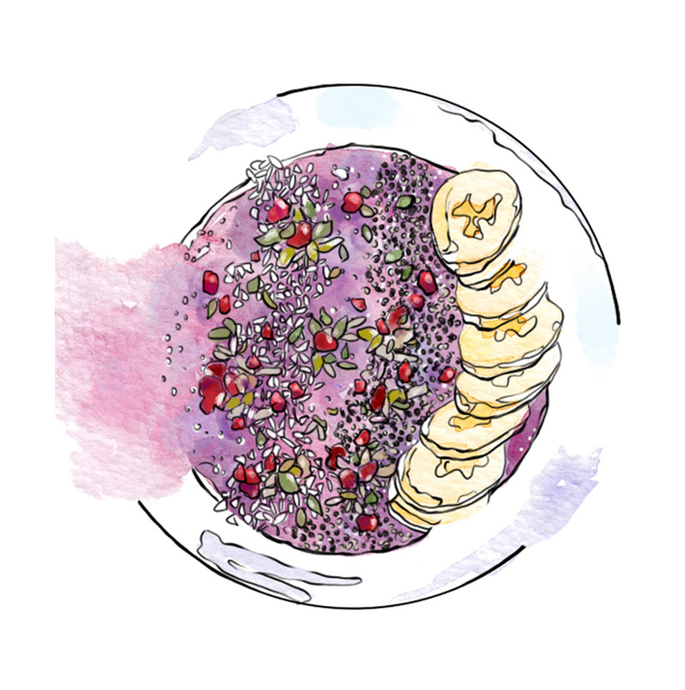 Vibrant watercolor and ink illustrations for NatureSource's food products. Showcase yogurt and salad toppers, perfect for health and wellness campaigns. Ideal for advertising and marketing, capturing the brand's natural and wholesome appeal.
