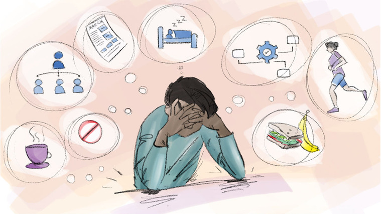 
A colorful editorial illustration for GoDaddy, depicting a person of color overwhelmed by daily options. This visually striking image explores the challenges of modern life in the digital age, perfect for tech and AI-focused content.