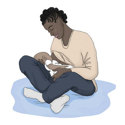 Colourful chapter illustration of a woman breastfeeding her child, creating a nurturing and peaceful moment, highlighting maternal care and bonding, perfect for parenting or wellness-themed content.