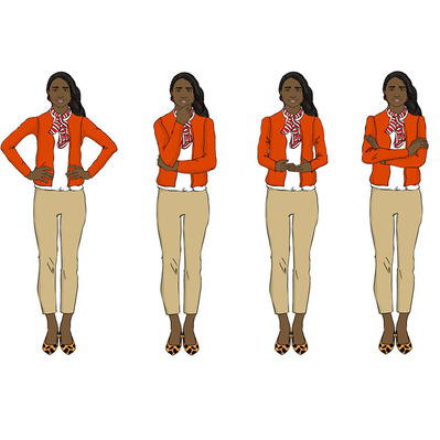 Character illustration of an Indian woman in business casual attire, presented from every 360-degree perspective. Perfect for showcasing professional diversity and inclusivity in design, suitable for business-related content.