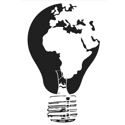 Vector logo illustration showcasing Africa on the face of a lightbulb, representing innovation and enlightenment, ideal for branding that emphasizes creativity, sustainability, and cultural awareness in African contexts.
