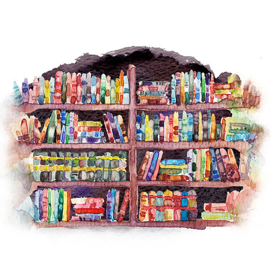
Watercolor illustration of a packed bookshelf, designed for branding a bank. This artwork symbolizes knowledge and trust, emphasizing the bank's commitment to education and community engagement in a visually appealing way.