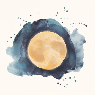 Watercolor illustration of a moon illuminating clouds, designed as an album cover for a folk band. This serene artwork captures a dreamy atmosphere, perfect for conveying the band's musical style.