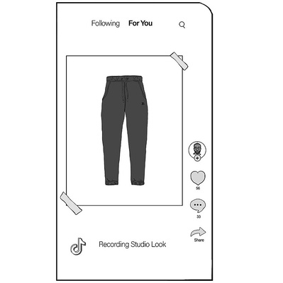 Black and white illustration of a TikTok ad featuring Ben Sherman’s pant line. The design showcases the product prominently on a smartphone screen, ideal for marketing and advertising purposes.