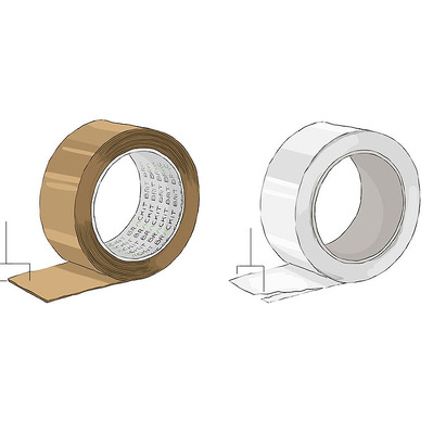 Technical illustration of packing tape designed as a product comparison, highlighting features and specifications for effective sales and marketing, aiding consumers in making informed purchasing decisions.
