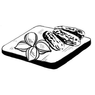 Discover vibrant illustrations of menu items featuring fresh vegetables and onions elegantly displayed on a platter by Ainsley Ashby. Perfect for enhancing restaurant menus and enticing customers with delicious visuals.
