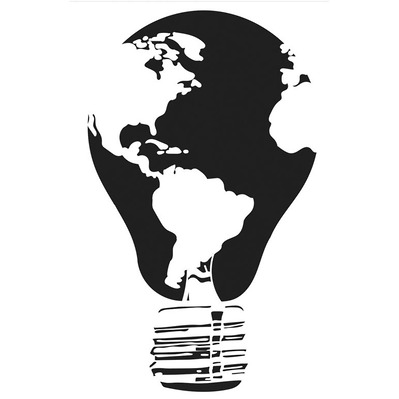 Vector logo illustration featuring North and South America integrated into the design of a lightbulb, symbolizing innovation and illumination, perfect for branding initiatives focused on creativity and inspiration.