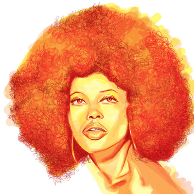 Orange monochromatic illustration of Diana Ross, capturing her iconic features and style with vibrant, bold tones in a dynamic and artistic representation.