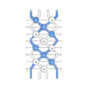 Clear Illustration Displaying the Stitching Sequence and Order for a Diagonal Stitch Friendship Bracelet – Step-by-Step Instructions for Crafting Precise Diagonal Patterns.