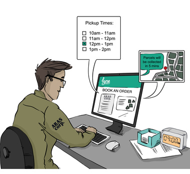 Illustration of a Customer Service Representative Receiving an Order at Headquarters – Depiction of Efficient Order Processing and Support Services.