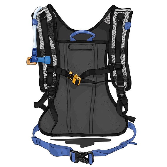 Illustration of the Backside of a Backpack Using a Clear and Distinct Illustration Style – Perfect for Product Showcasing and Detailed Design Visualization.