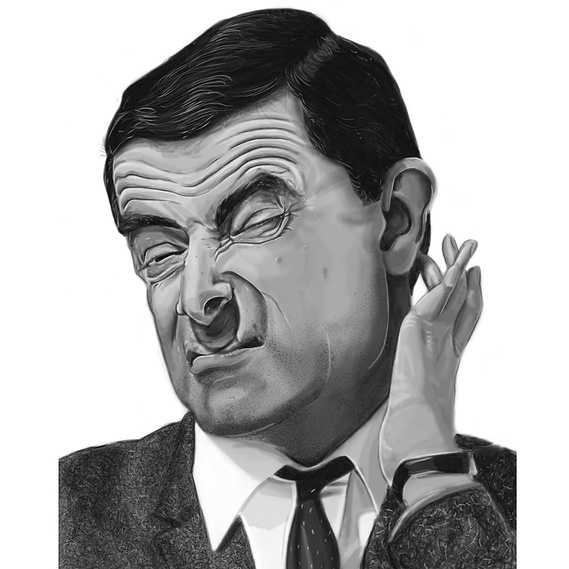 Black and White Illustration of Mr. Bean – Classic Artistic Representation Capturing the Iconic Comedy Character.