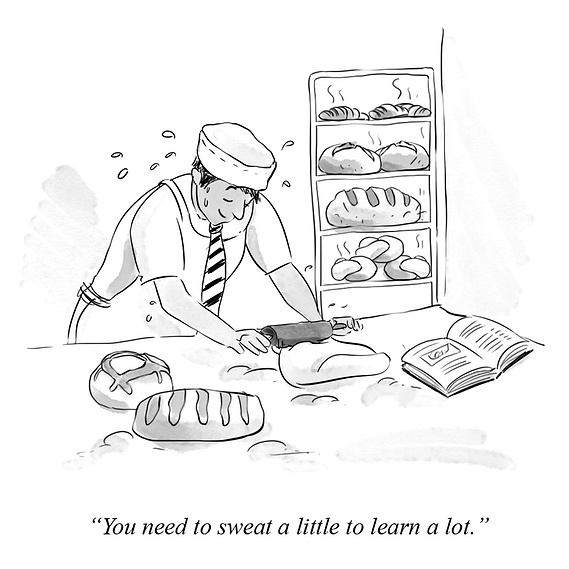 Black and White Editorial Illustration of a Baker Rolling Out Dough and Preparing Breads – Unique Sketchy Line Technique with Grey Washes, Perfect for Culinary-Themed Content.