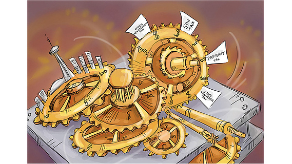 Political illustration for the Toronto Star, visually depicting the controversial topic of rising taxes. This thought-provoking artwork highlights the burden of increased taxation on citizens.