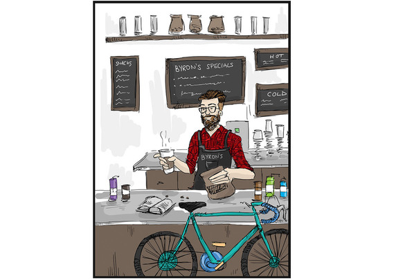 A vibrant editorial illustration for the Toronto Star, featuring a barista in a cozy coffee shop. This full-color image captures the warmth and community of local businesses, perfect for showcasing the city's unique charm.
