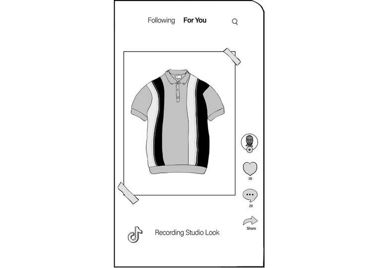 A black and white illustration of a stylish top from Ben Sherman's latest clothing line. The image is perfect for creating storyboards on TikTok, showcasing the versatility and trendiness of the piece for advertising and marketing campaigns.