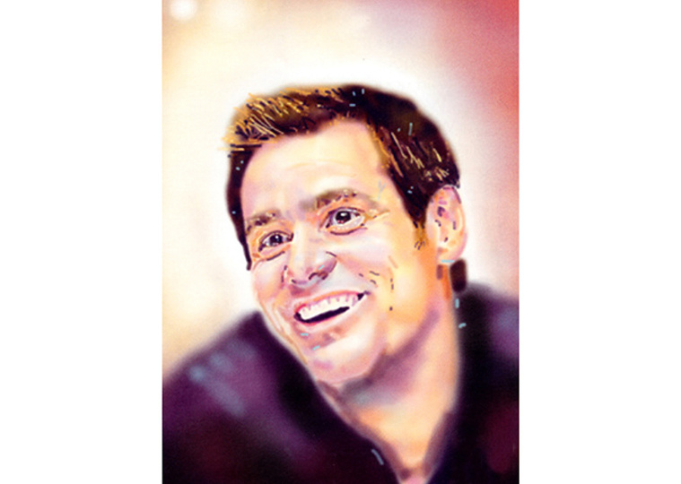 A vibrant full-color portrait of Jim Carrey, perfect for magazine editorials. This unique and cutting-edge illustration is ideal for Pie Media and Pie Magazine, showcasing his comedic talent.