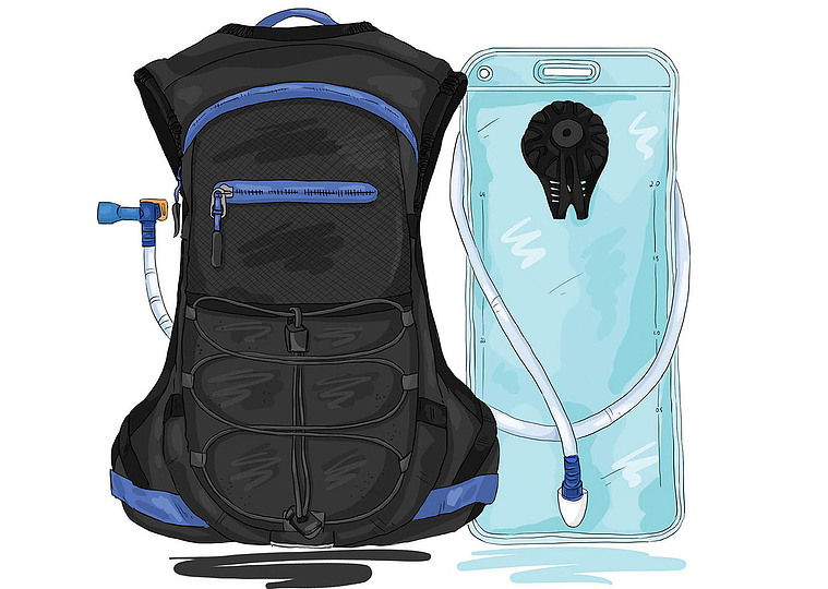 A clear and precise product color illustration of a backpack and water pack, designed for Amazon purchases. This digital illustration effectively highlights the product's features and benefits for potential buyers.