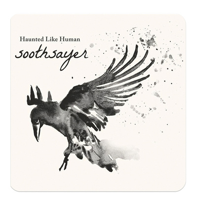 Watercolor album artwork depicting a black hawk soaring high in the air, captured in a dynamic, splashy style, blending motion and creativity to evoke a sense of freedom and power.