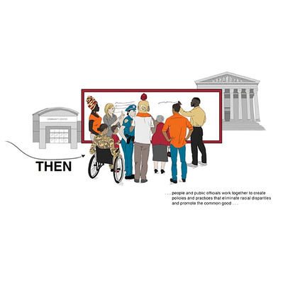 Infographic illustration highlighting visible diversity within the company, showcasing a range of inclusive team members and perspectives.