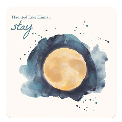 Watercolor album artwork depicting a moon peeking out from behind clouds, with soft, ethereal colors creating a tranquil and mystical atmosphere, perfect for music album covers or artistic visual representation.