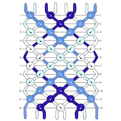Fashion illustration highlighting threaded instructions for weaving, detailing each step of the stitch process. Clear, step-by-step guidance for customers learning the technique. Ideal for instructional materials and fashion design education.