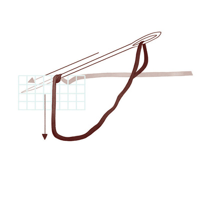 Watercolour instructional illustration showing step 2 of threading: how to wrap the thread around the needle, providing a clear and easy-to-follow visual guide for beginners in sewing and stitching techniques.