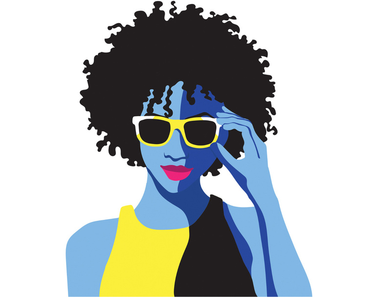 A bold pop illustration of a Black woman with an afro, featuring vibrant blue and yellow tones. This unique and expressive artwork celebrates individuality and beauty, perfect for creative projects and branding.



