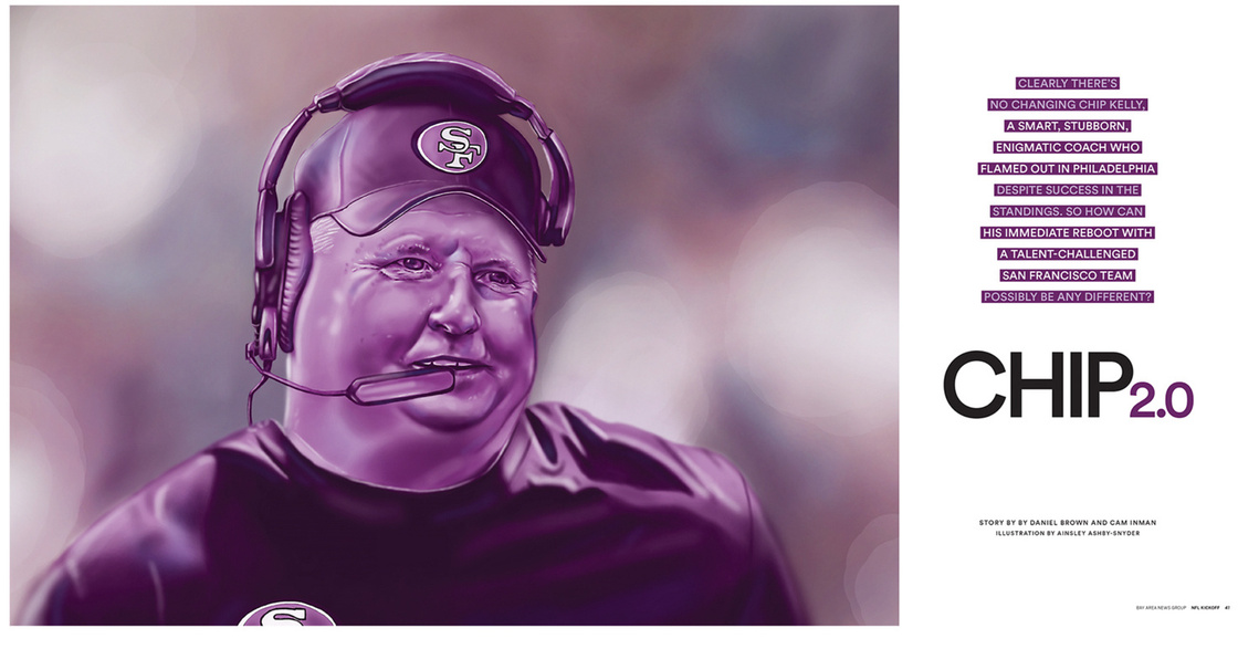A monochromatic portrait of Chip Kelly, the NFL football hero, captured in realistic detail. This striking image is perfect for sports and entertainment, conveying his unique personality and leadership.