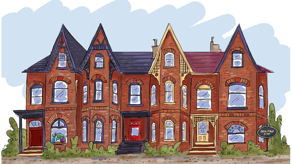 A vibrant historical homes illustration for the Toronto Star editorial, showcasing the city's rich heritage. This detailed piece, inked and colored with precision, captures the essence of Toronto's past.