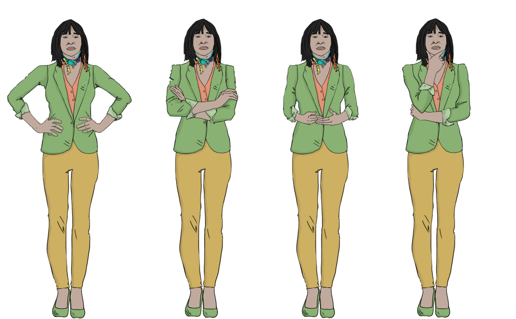 This image showcases a First Nations woman with a range of facial and body expressions, providing a valuable resource for training manuals focused on cultural sensitivity, diversity, and inclusion. The image includes close-ups of the woman's face, capturi