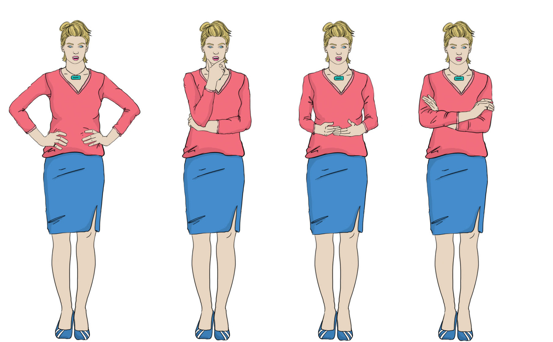 Variety of Facial and Body Expressions of a European Business Casual Professional for Training Manuals