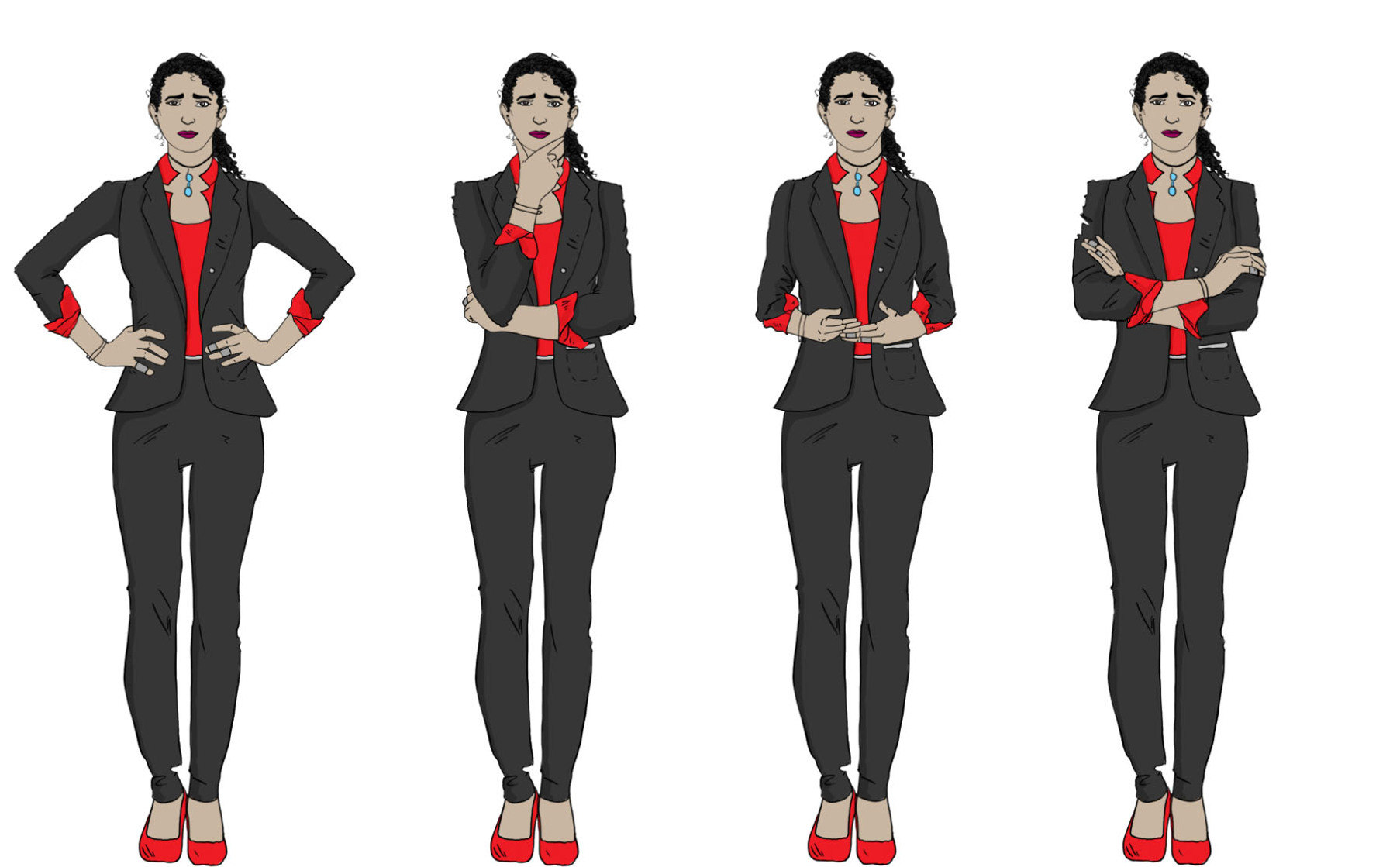 Diverse Facial and Body Expressions of a Latin American Professional in a Business Suit for Training Manuals

