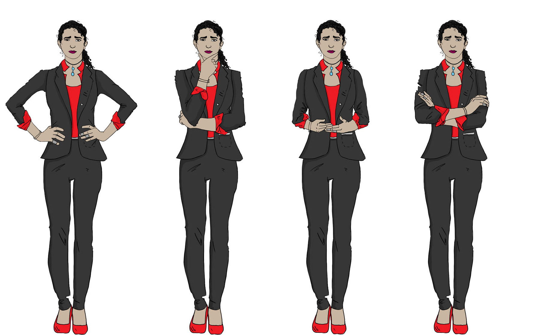 Diverse Facial and Body Expressions of a Latin American Professional in a Business Suit for Training Manuals

