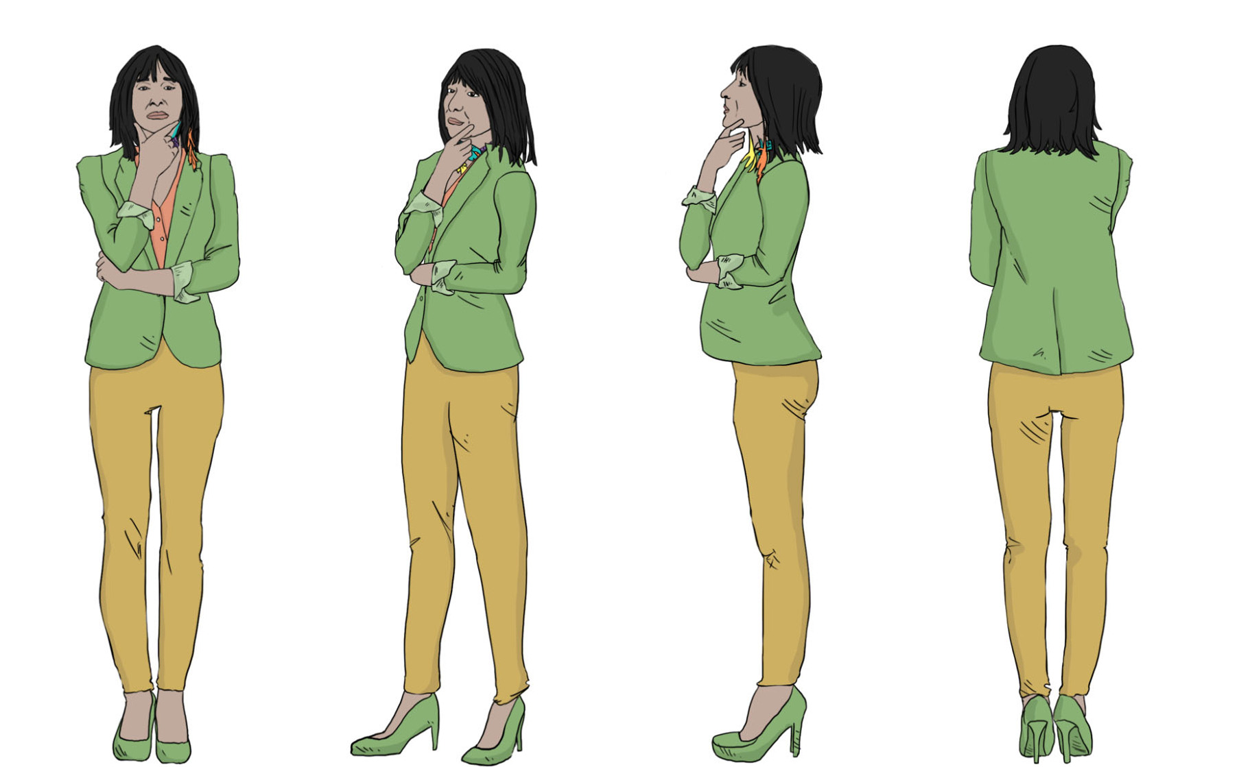 360-degree illustration of a First Nations woman, showcasing diverse perspectives and angles for comprehensive training manual reference. Ideal for cultural sensitivity, diversity, and inclusion training programs.
