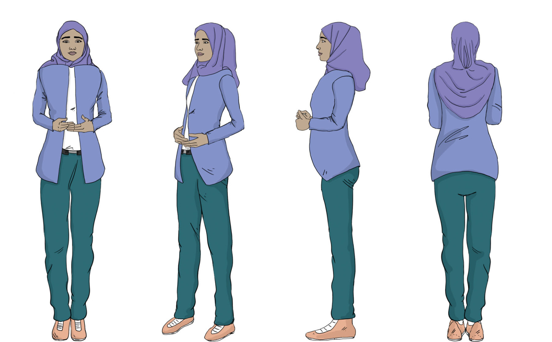 360-Degree Illustration of a Middle Eastern Businesswoman for Training Manuals