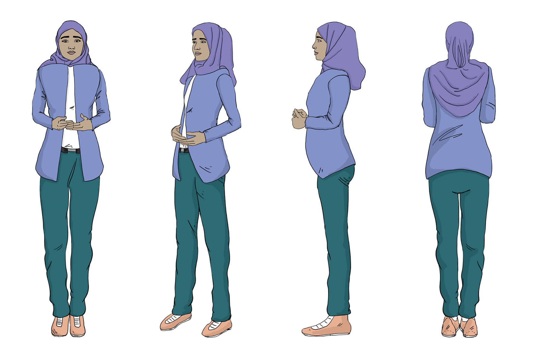 360-Degree Illustration of a Middle Eastern Businesswoman for Training Manuals