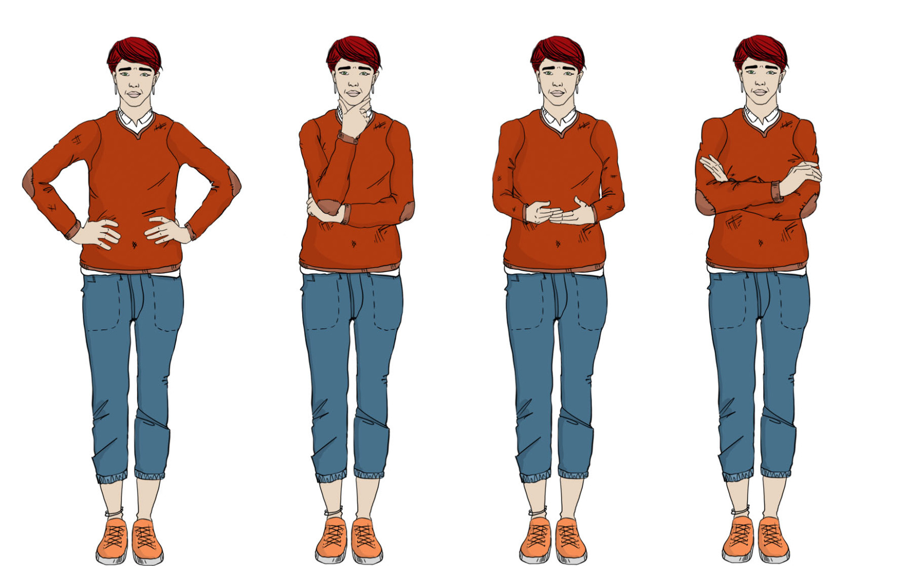 Diverse Facial and Body Expressions of a Gender-Neutral Professional in a Business Suit for Training Manuals