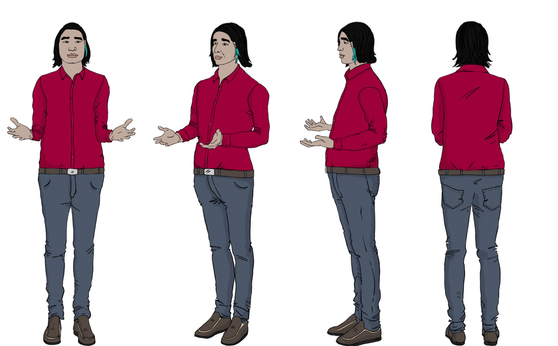 360-degree illustration of a First Nations man, showcasing diverse perspectives and angles for comprehensive training manual reference. Ideal for cultural sensitivity, diversity, and inclusion training programs.


