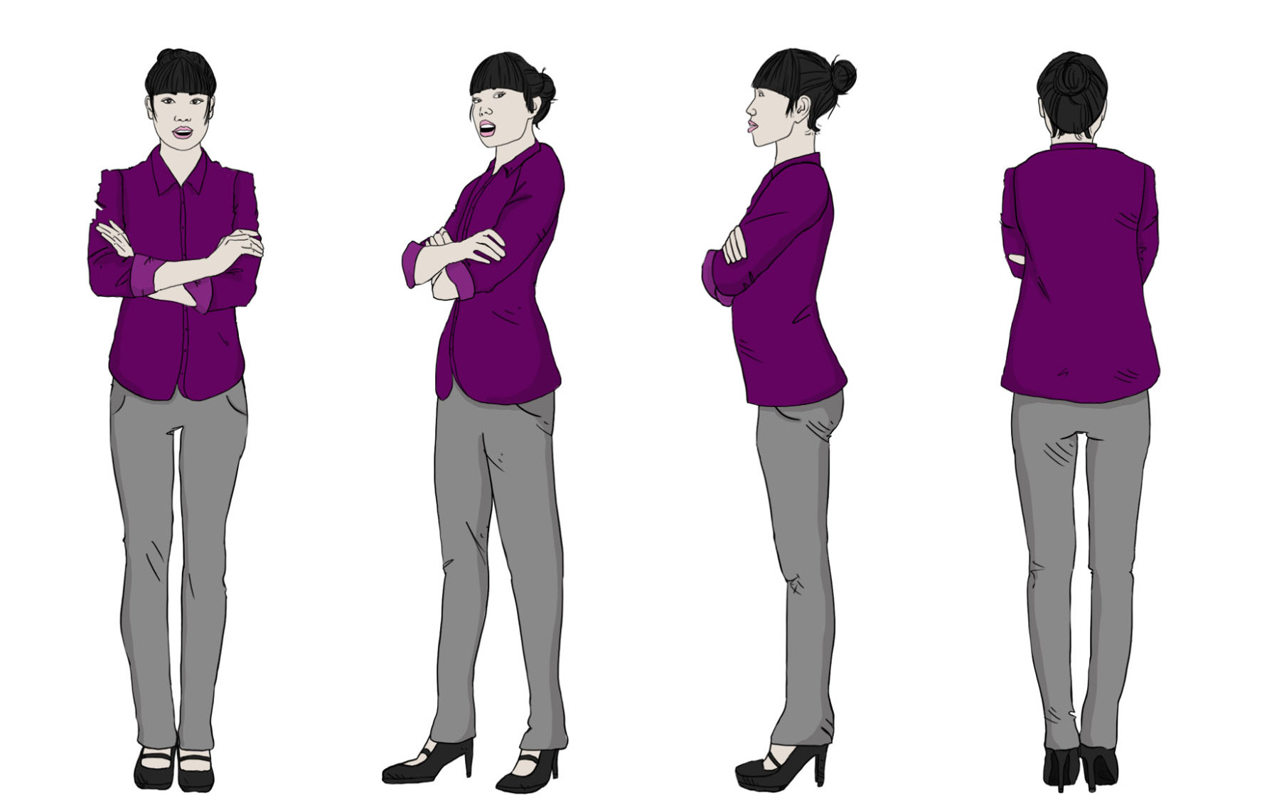 360-Degree Illustration of an Asian Businesswoman for Training Manuals

